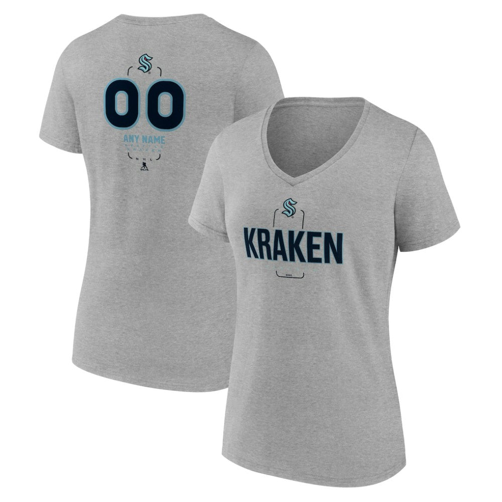 Seattle Kraken Women's Personalized Name & Number Midfielder V-Neck T-Shirt - Gray - NHL 202447082