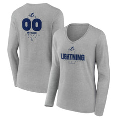 Tampa Bay Lightning Women's Personalized Name & Number Midfielder Long Sleeve V-Neck T-Shirt - Gray - NHL 202447086