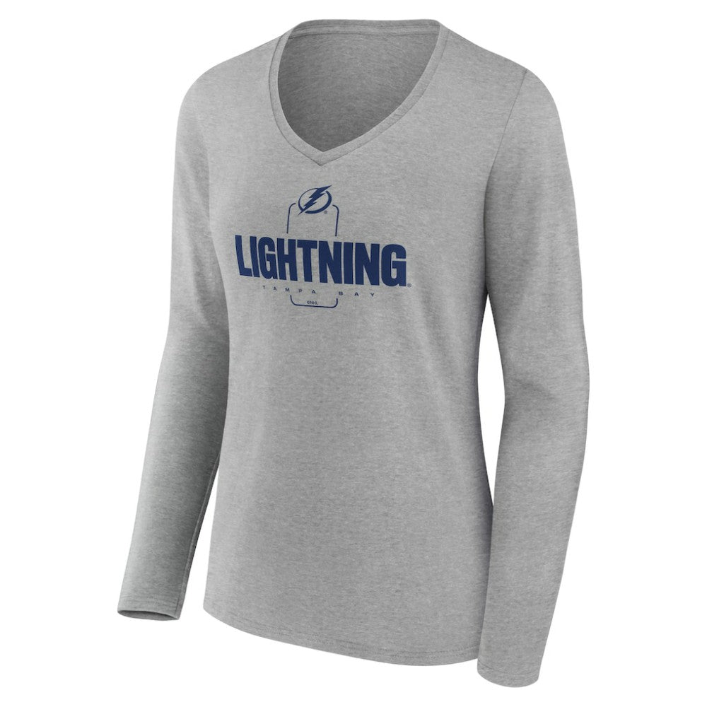 Tampa Bay Lightning Women's Personalized Name & Number Midfielder Long Sleeve V-Neck T-Shirt - Gray - NHL 202447086