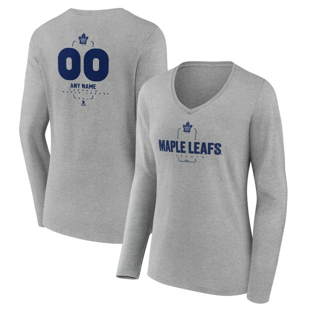 Toronto Maple Leafs Women's Personalized Name & Number Midfielder Long Sleeve V-Neck T-Shirt - Gray - NHL 202447091