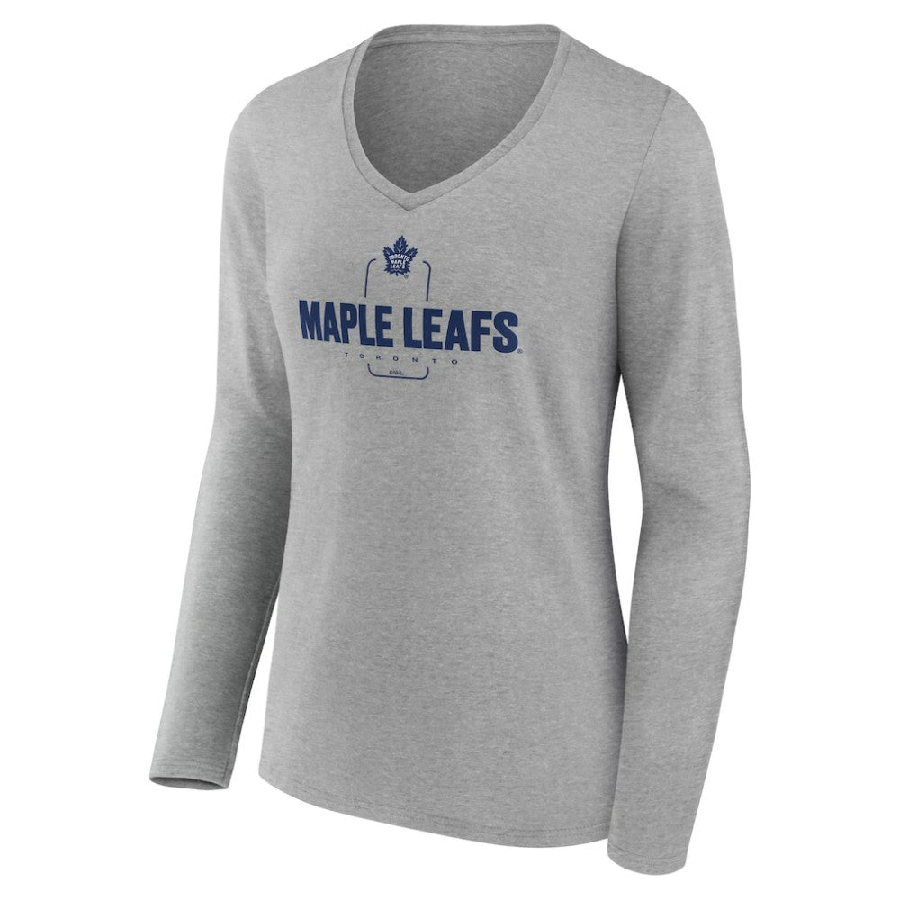 Toronto Maple Leafs Women's Personalized Name & Number Midfielder Long Sleeve V-Neck T-Shirt - Gray - NHL 202447091