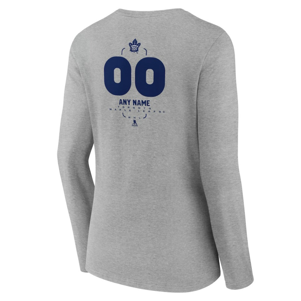 Toronto Maple Leafs Women's Personalized Name & Number Midfielder Long Sleeve V-Neck T-Shirt - Gray - NHL 202447091
