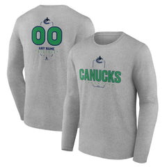 Vancouver Canucks Personalized Name & Number Midfielder Long Sleeve T-Shirt - Gray - NHL 202447093