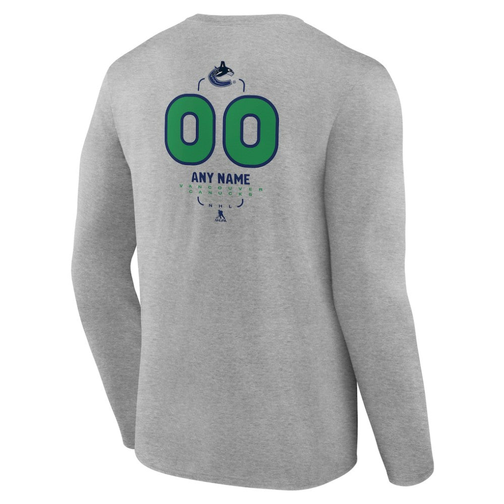 Vancouver Canucks Personalized Name & Number Midfielder Long Sleeve T-Shirt - Gray - NHL 202447093