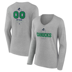 Vancouver Canucks Women's Personalized Name & Number Midfielder Long Sleeve V-Neck T-Shirt - Gray - NHL 202447096