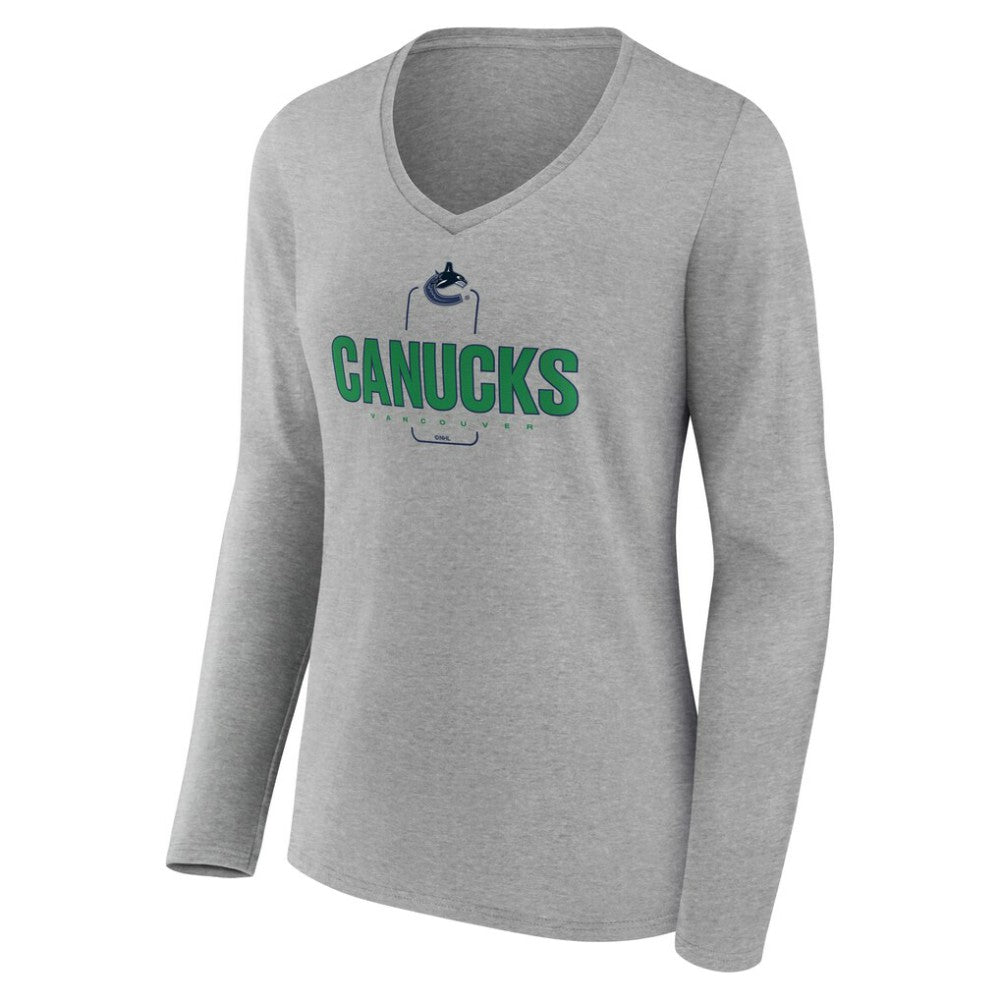 Vancouver Canucks Women's Personalized Name & Number Midfielder Long Sleeve V-Neck T-Shirt - Gray - NHL 202447096