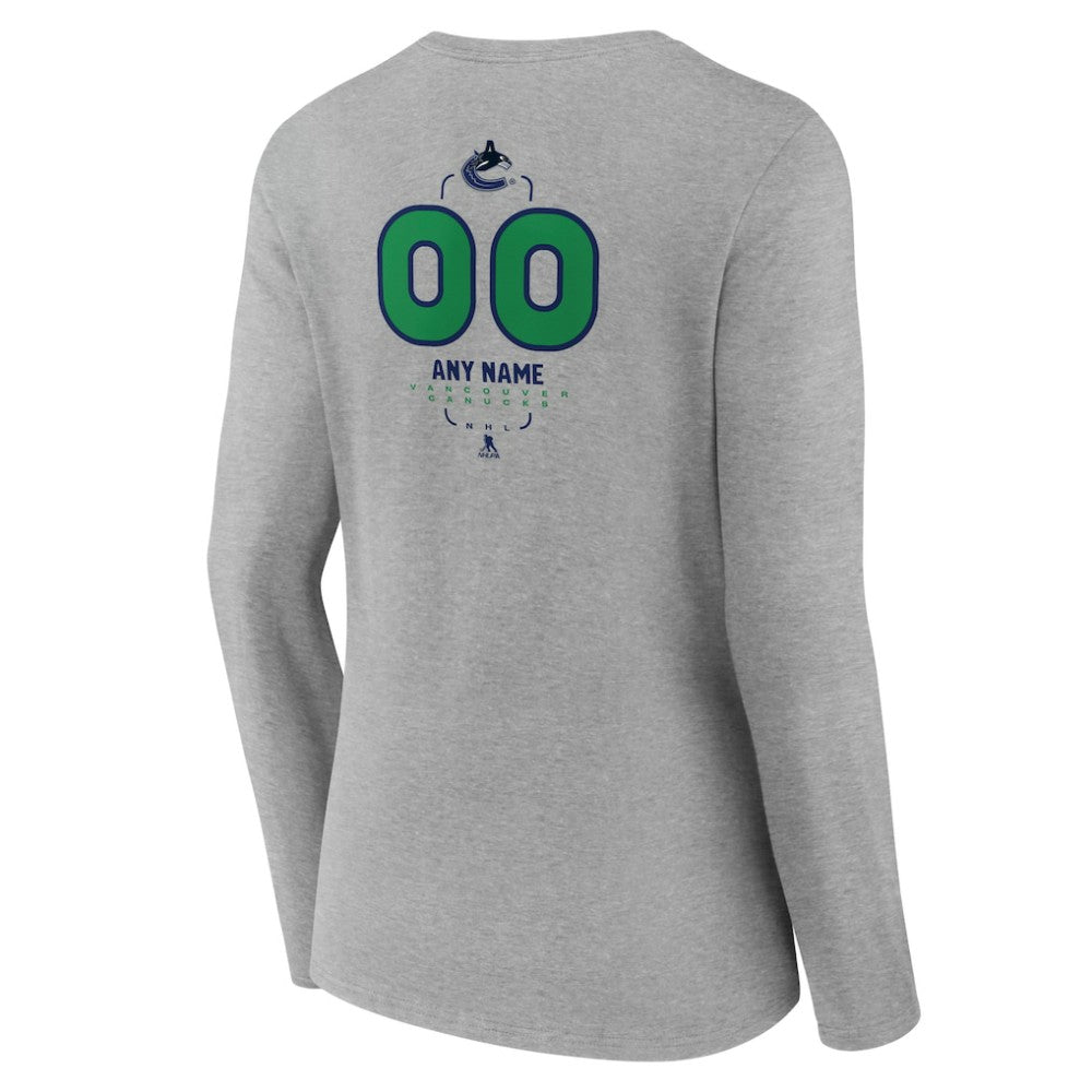 Vancouver Canucks Women's Personalized Name & Number Midfielder Long Sleeve V-Neck T-Shirt - Gray - NHL 202447096