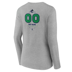 Vancouver Canucks Women's Personalized Name & Number Midfielder Long Sleeve V-Neck T-Shirt - Gray - NHL 202447096