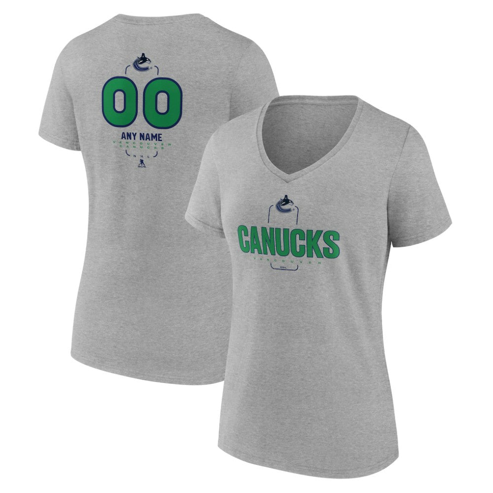 Vancouver Canucks Women's Personalized Name & Number Midfielder V-Neck T-Shirt - Gray - NHL 202447097