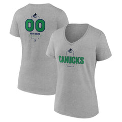 Vancouver Canucks Women's Personalized Name & Number Midfielder V-Neck T-Shirt - Gray - NHL 202447097