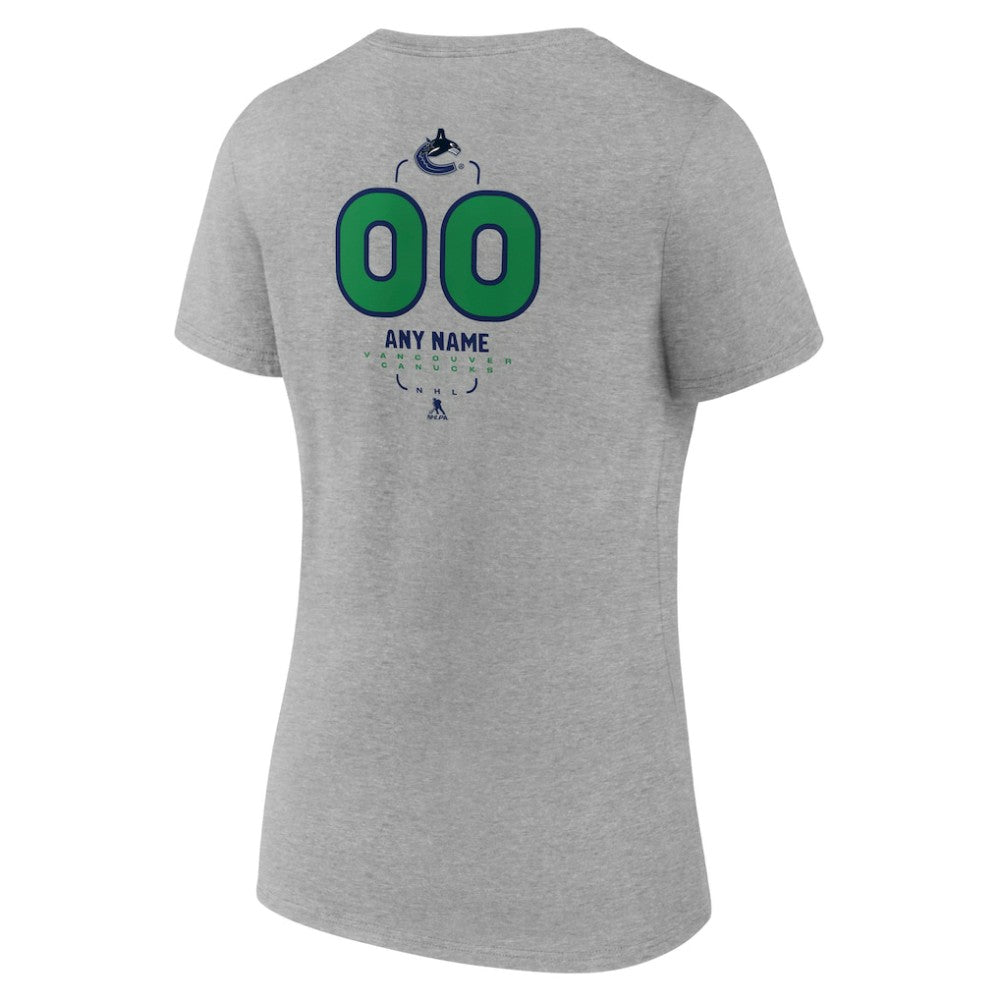 Vancouver Canucks Women's Personalized Name & Number Midfielder V-Neck T-Shirt - Gray - NHL 202447097