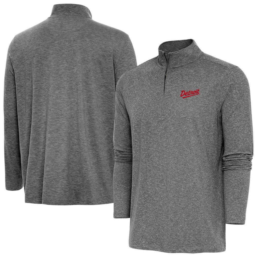 Detroit Red Wings Antigua 2025 NHL Stadium Series Hunk Quarter-Zip Jacket - Heather Black - NHL 202455762