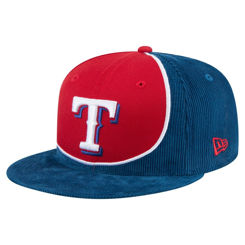 Texas Rangers New Era Retro Split Corduroy Snapback Hat - Royal/Red - New Era Lifestyle