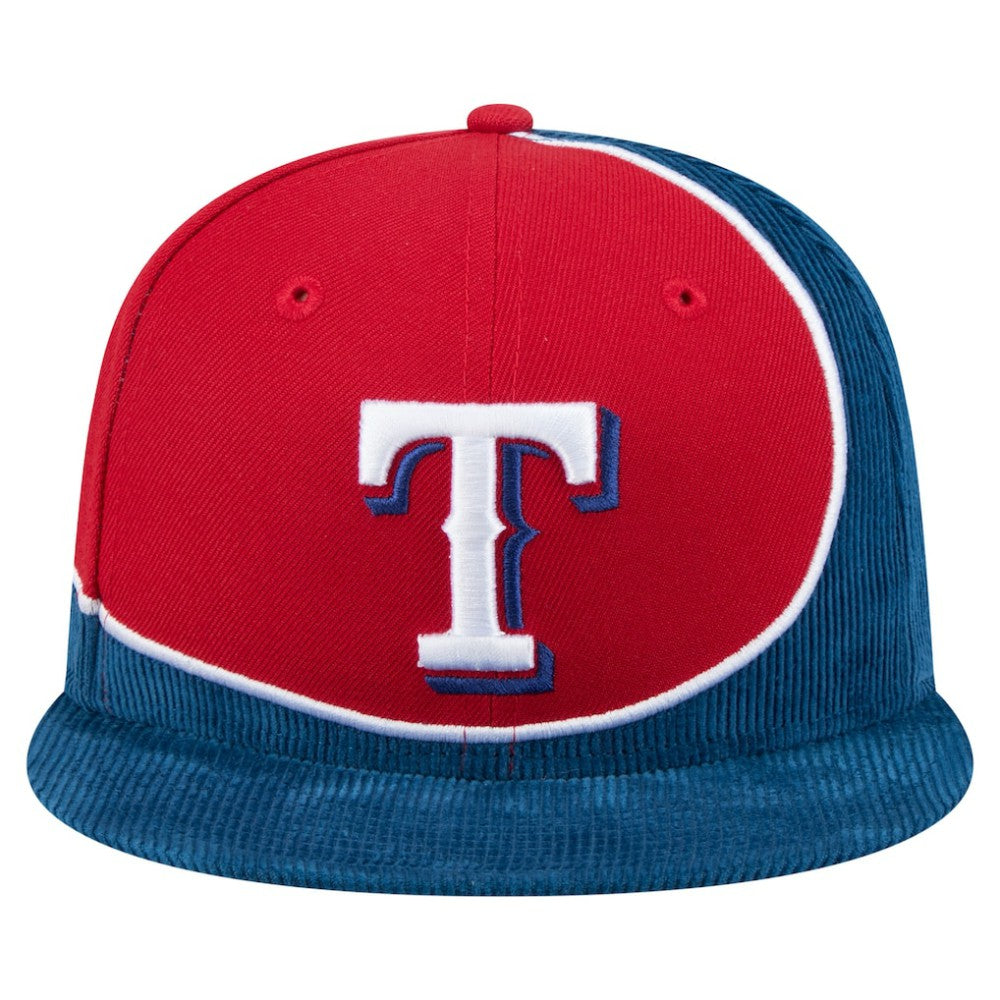 Texas Rangers New Era Retro Split Corduroy Snapback Hat - Royal/Red - New Era Lifestyle