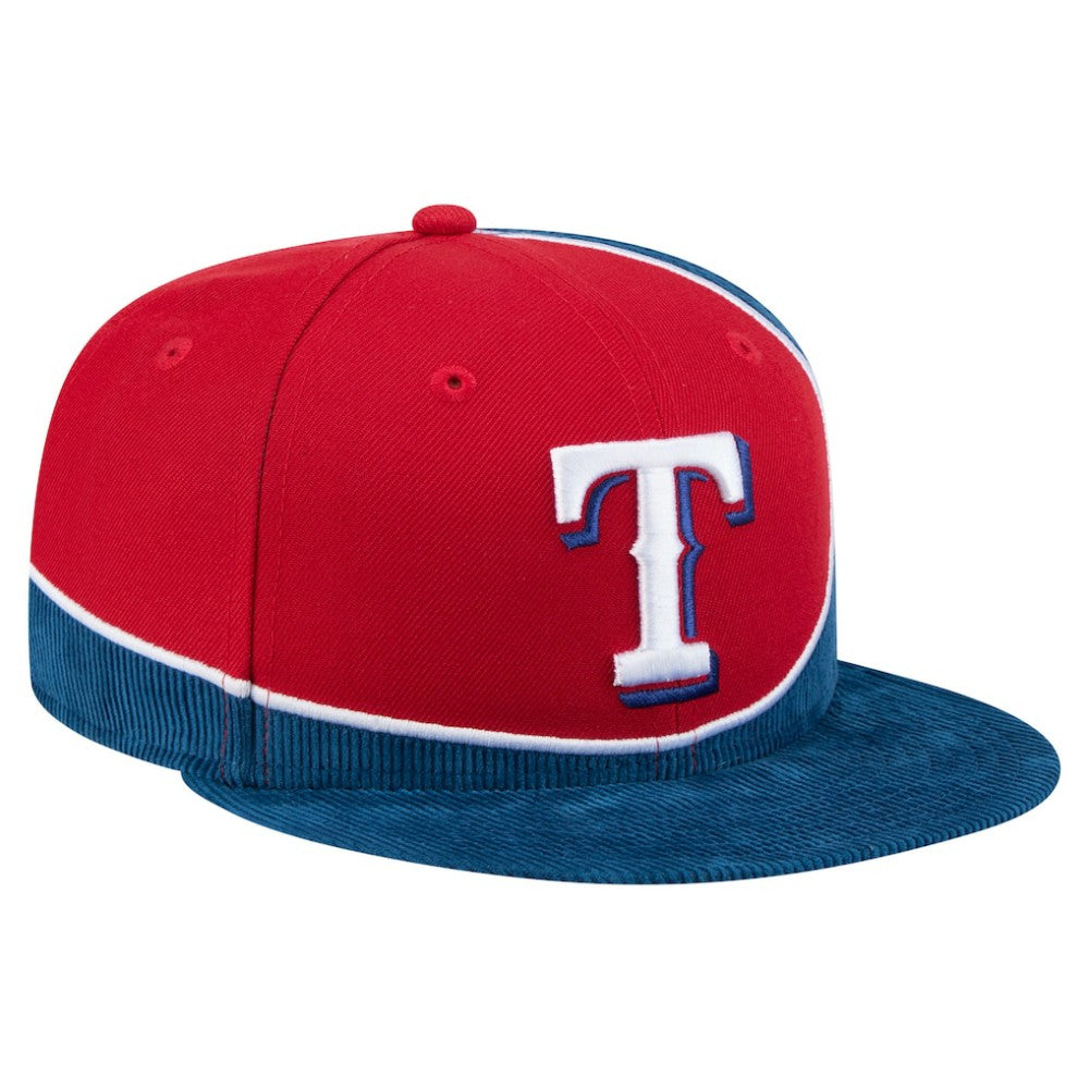 Texas Rangers New Era Retro Split Corduroy Snapback Hat - Royal/Red - New Era Lifestyle