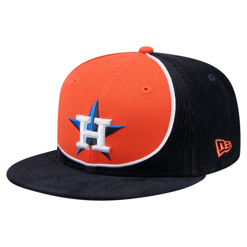 Houston Astros New Era Retro Split Corduroy Snapback Hat - Navy/Orange - New Era Discount