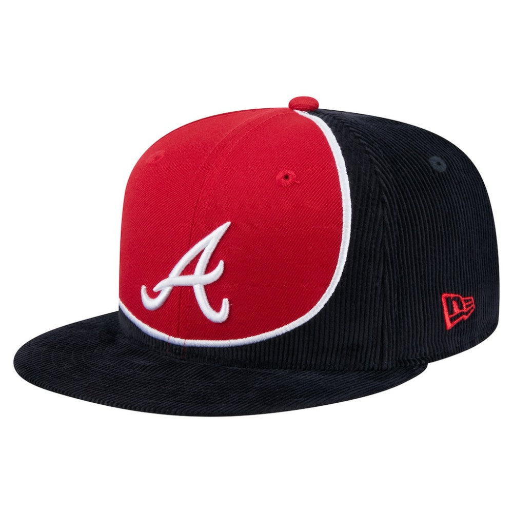 Atlanta Braves New Era Retro Split Corduroy Snapback Hat - Navy/Red - New Era on Sale