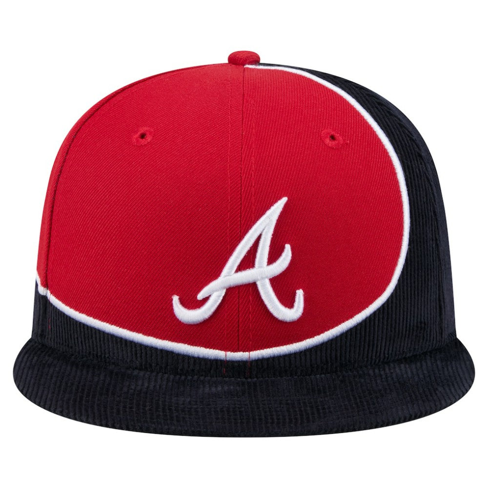 Atlanta Braves New Era Retro Split Corduroy Snapback Hat - Navy/Red - New Era on Sale
