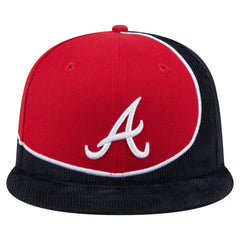 Atlanta Braves New Era Retro Split Corduroy Snapback Hat - Navy/Red - New Era on Sale