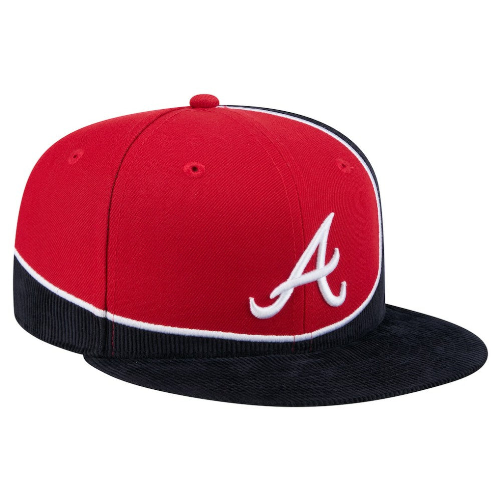 Atlanta Braves New Era Retro Split Corduroy Snapback Hat - Navy/Red - New Era on Sale