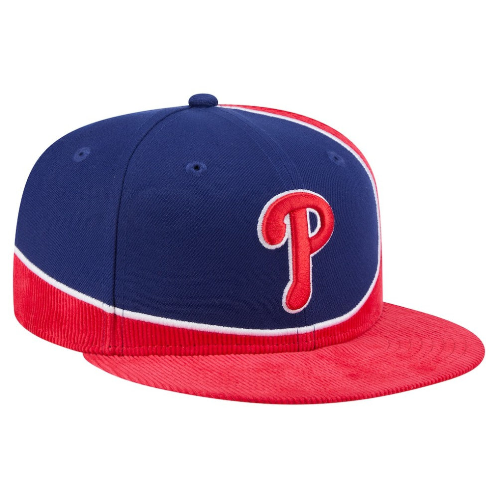 Philadelphia Phillies New Era Retro Split Corduroy Snapback Hat - Red/Royal - New Era Online