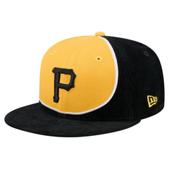 Pittsburgh Pirates New Era Retro Split Corduroy Snapback Hat - Black/Gold - New Era Discount