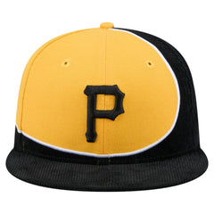 Pittsburgh Pirates New Era Retro Split Corduroy Snapback Hat - Black/Gold - New Era Discount