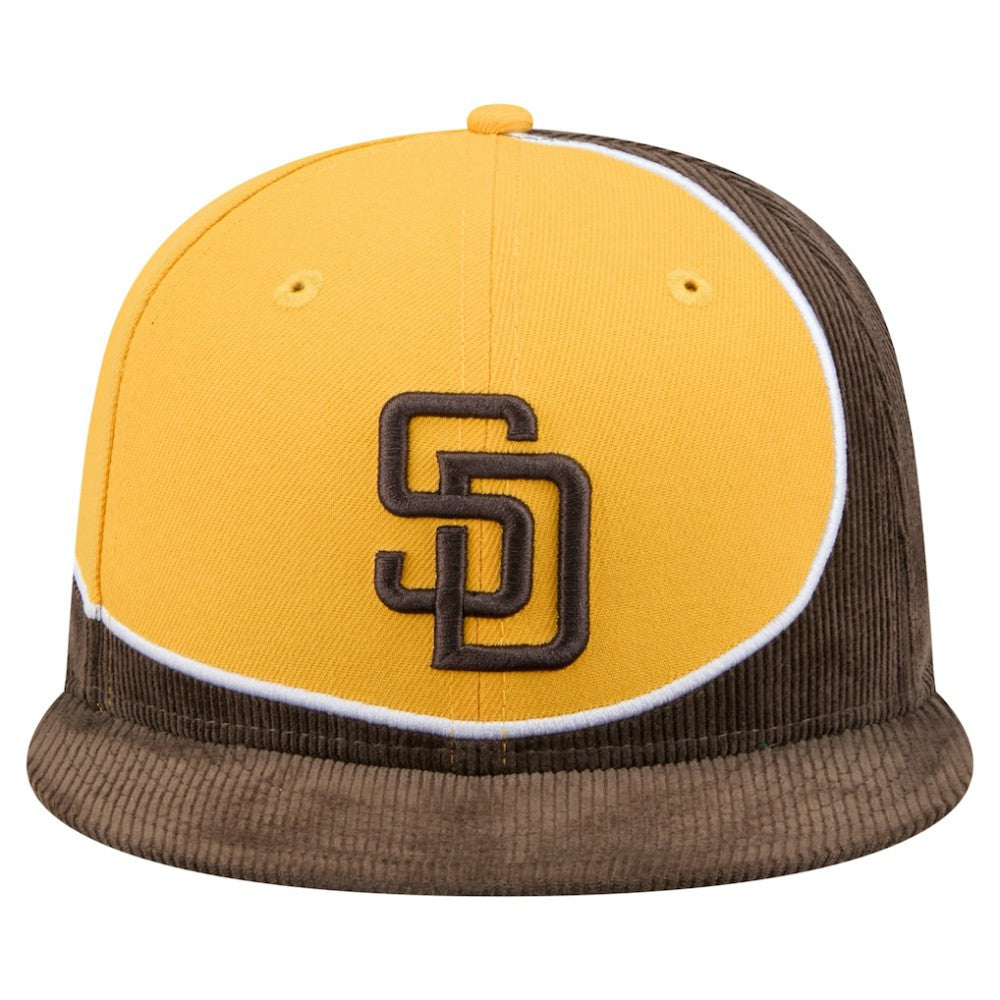 San Diego Padres New Era Retro Split Corduroy Snapback Hat - Brown/Gold - New Era Lifestyle