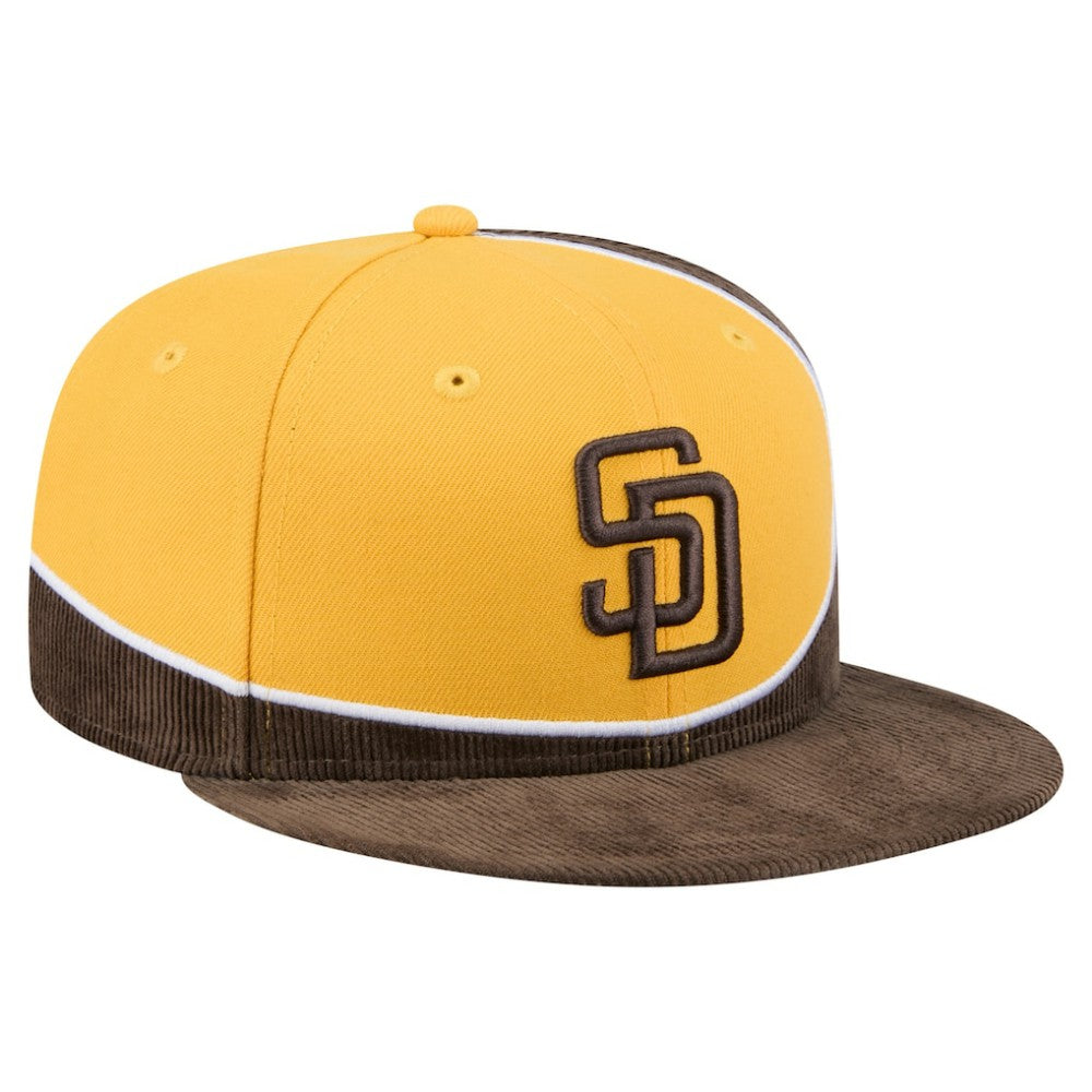 San Diego Padres New Era Retro Split Corduroy Snapback Hat - Brown/Gold - New Era Lifestyle