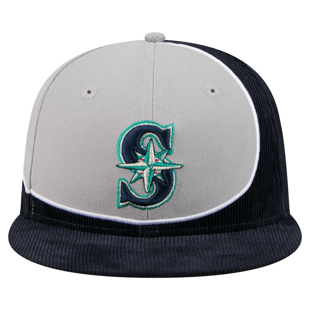 Seattle Mariners New Era Retro Split Corduroy Snapback Hat - Navy/Gray - New Era Discount