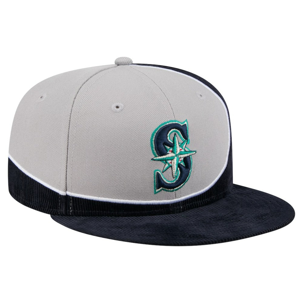 Seattle Mariners New Era Retro Split Corduroy Snapback Hat - Navy/Gray - New Era Discount