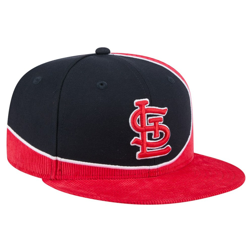 St. Louis Cardinals New Era Retro Split Corduroy Snapback Hat - Red/Navy - New Era Online
