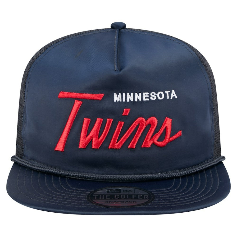 Minnesota Twins New Era Retro Satin Script Golfer Adjustable Hat - Navy - New Era Discount