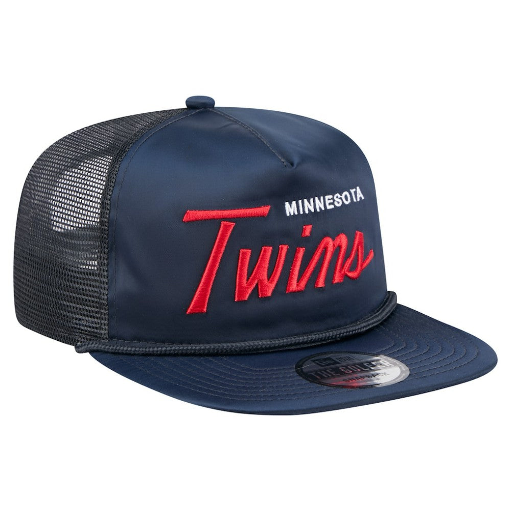 Minnesota Twins New Era Retro Satin Script Golfer Adjustable Hat - Navy - New Era Discount