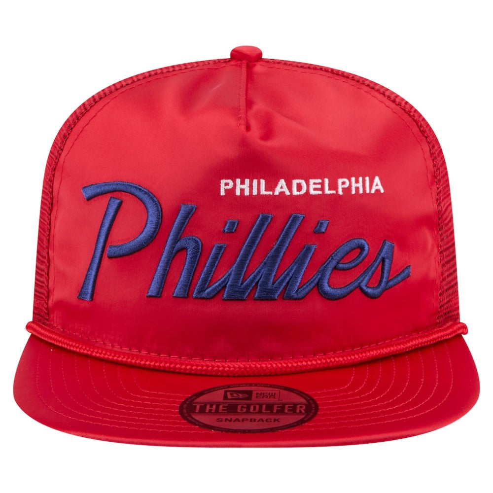 Philadelphia Phillies New Era Retro Satin Script Golfer Adjustable Hat - Red - New Era Online