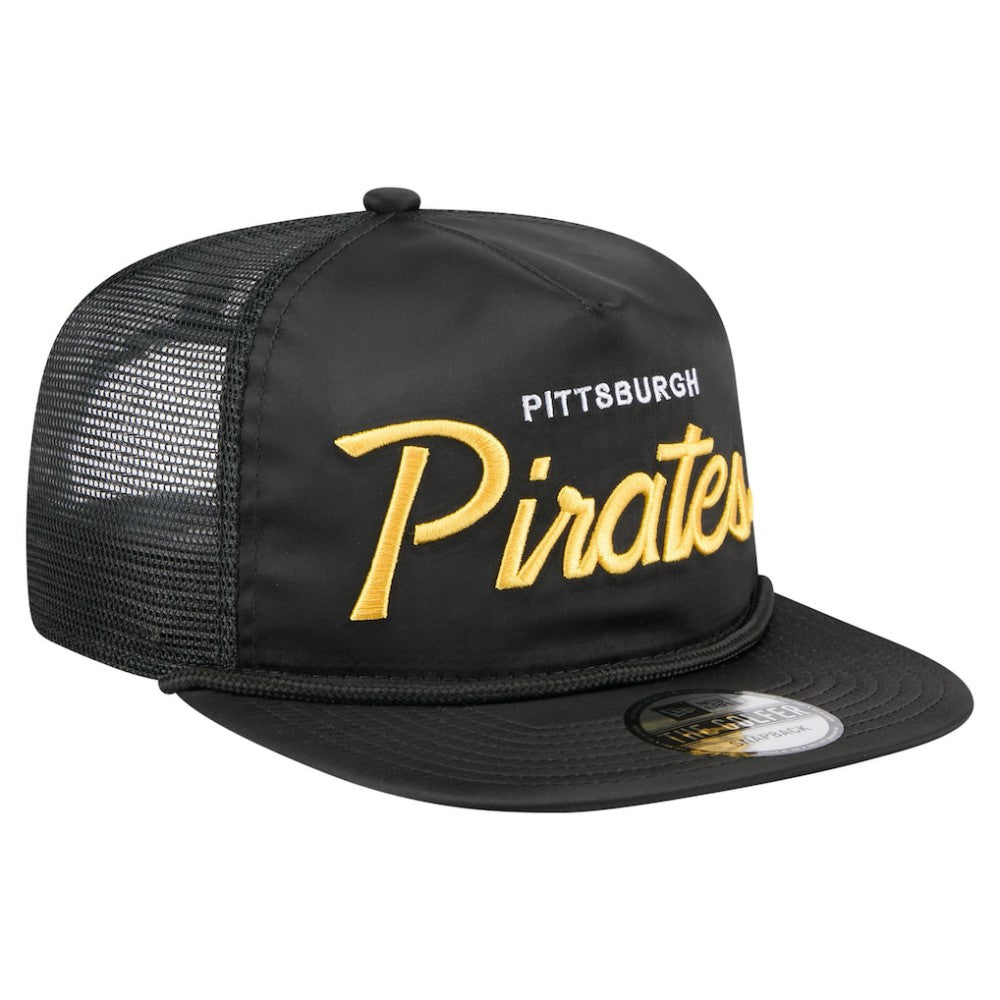 Pittsburgh Pirates New Era Retro Satin Script Golfer Adjustable Hat - Black - New Era Sale