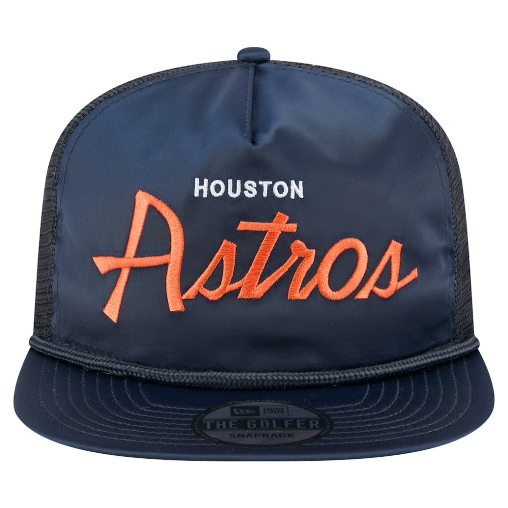 Houston Astros New Era Retro Satin Script Golfer Adjustable Hat - Navy - New Era Discount