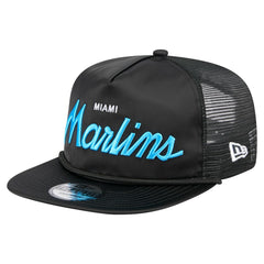 Miami Marlins New Era Retro Satin Script Golfer Adjustable Hat - Black - New Era Lifestyle