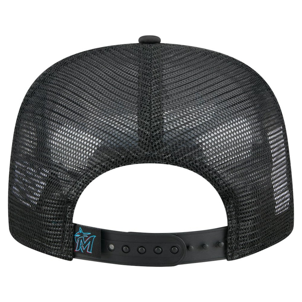 Miami Marlins New Era Retro Satin Script Golfer Adjustable Hat - Black - New Era Lifestyle