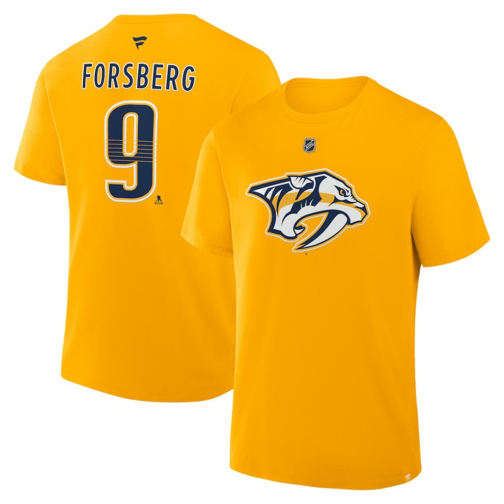 Filip Forsberg Nashville Predators Fanatics Authentic Stack Name & Number T-Shirt - Gold - NHL 202466739