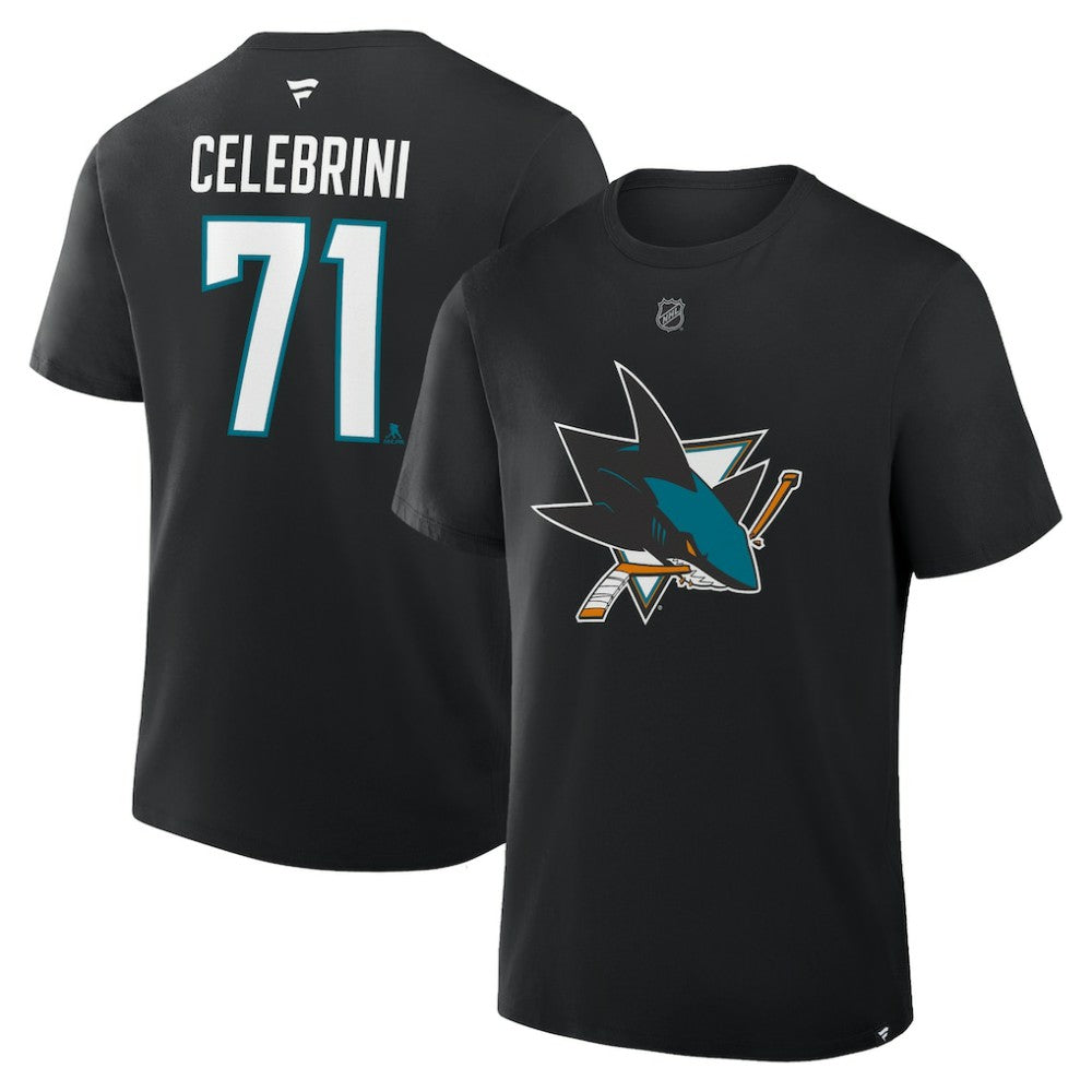 Macklin Celebrini San Jose Sharks Fanatics Authentic Stack Name & Number T-Shirt - Black - NHL 202466838