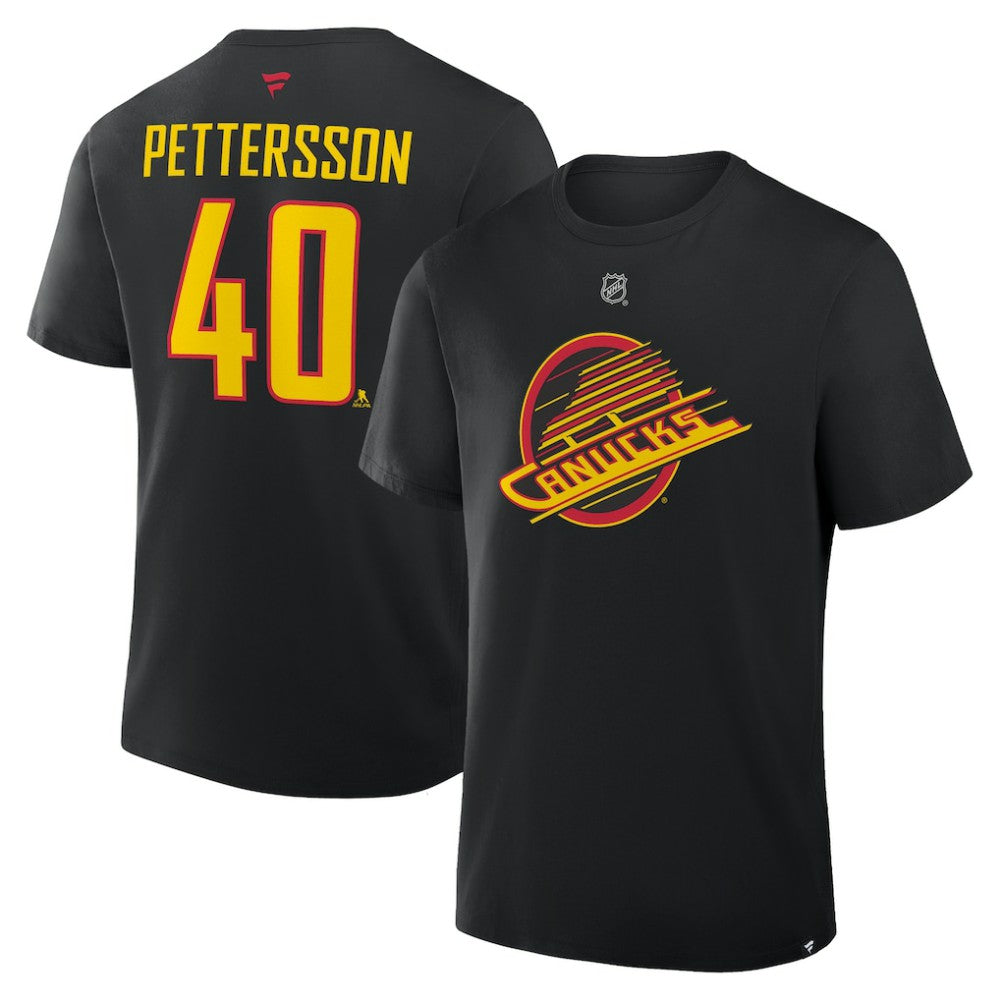 Elias Pettersson Vancouver Canucks Fanatics Authentic Stack Name & Number T-Shirt - Black - NHL 202466906
