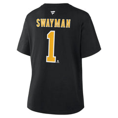 Jeremy Swayman Boston Bruins Fanatics Women's Authentic Stack Name & Number T-Shirt - Black - NHL 202477489