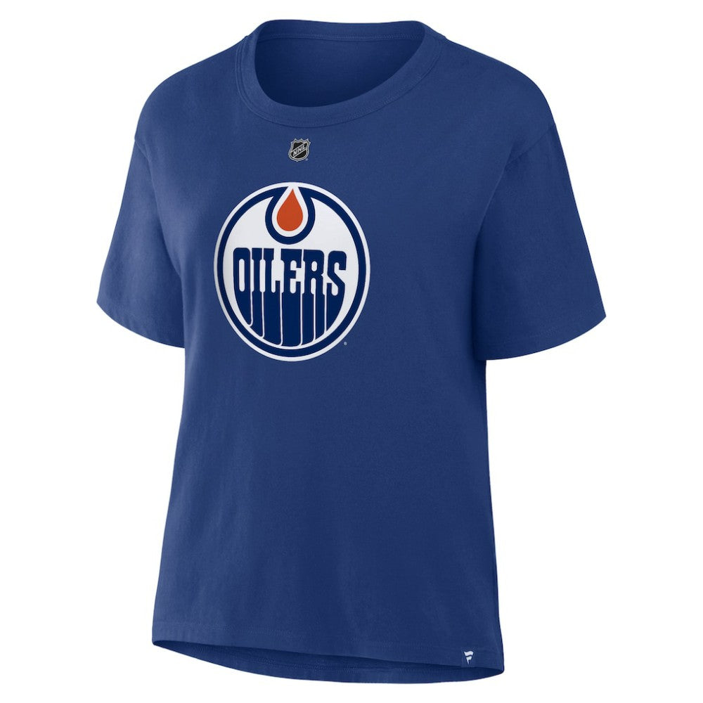 Leon Draisaitl Edmonton Oilers Fanatics Women's Authentic Stack Name & Number T-Shirt - Royal - NHL 202477499