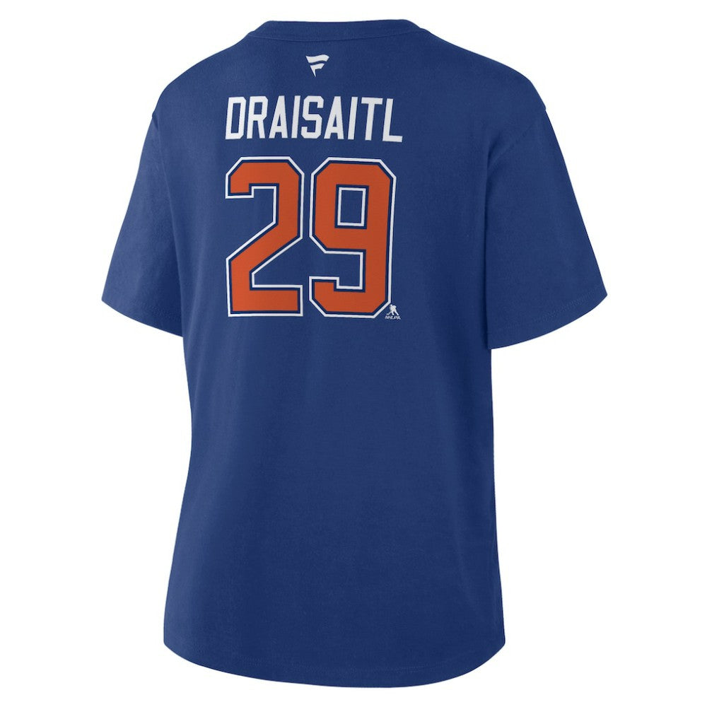 Leon Draisaitl Edmonton Oilers Fanatics Women's Authentic Stack Name & Number T-Shirt - Royal - NHL 202477499