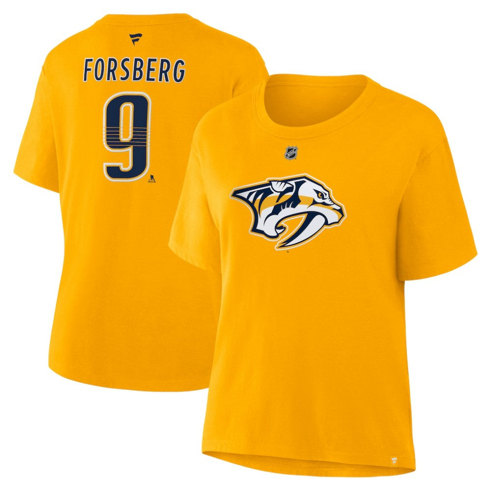 Filip Forsberg Nashville Predators Fanatics Women's Authentic Stack Name & Number T-Shirt - Gold - NHL 202477503