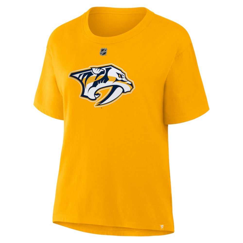Filip Forsberg Nashville Predators Fanatics Women's Authentic Stack Name & Number T-Shirt - Gold - NHL 202477503