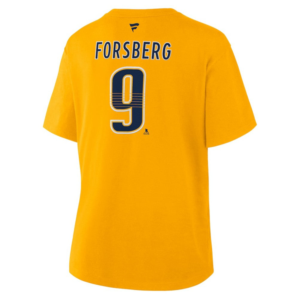 Filip Forsberg Nashville Predators Fanatics Women's Authentic Stack Name & Number T-Shirt - Gold - NHL 202477503
