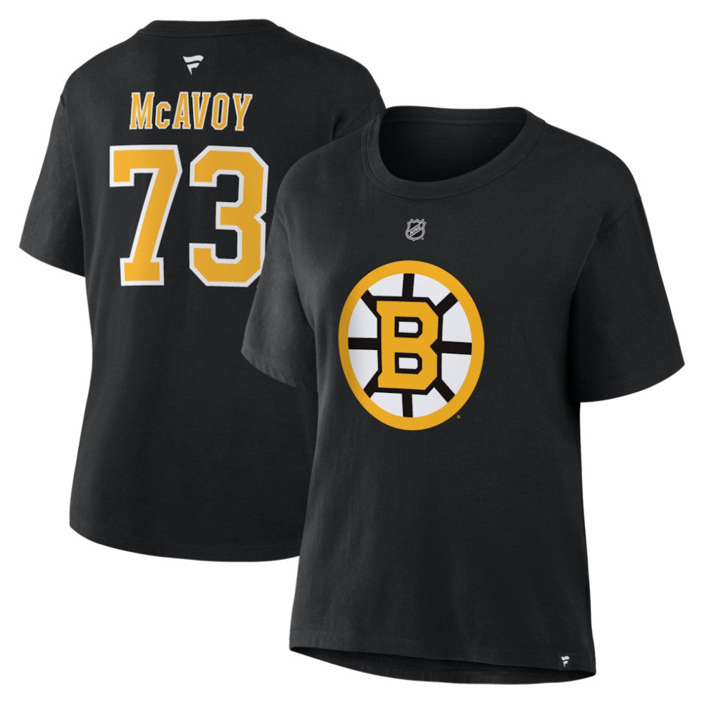 Charlie McAvoy Boston Bruins Fanatics Women's Authentic Stack Name & Number T-Shirt - Black - NHL 202477524