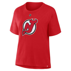 Jack Hughes New Jersey Devils Fanatics Women's Authentic Stack Name & Number T-Shirt - Red - NHL 202477548